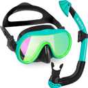 Keary Kids Dry Snorkel Set for Kids 5-16 180 Wide View UV Protection Snorkeling Gear Scuba Diving Mask for Girl Boy Youth