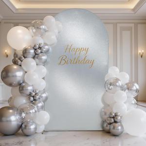Silver Shimmer Arch Backdrop Cover 7.2ft,Glitter Spandex Fitted Chiara Cover with Zipper,Thick Sequin Soft Stretchy for Wedding Birthday Baby Shower Graduation Party Photo Backdrop
