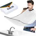 Beard Bib Apron, Beard Trimming Catcher for Men Shaving Hair Clippings Non-Stick Waterproof Grooming Cloth (White)