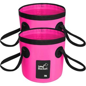 BANCHELLE Collapsible Bucket Water Container Portable Folding Camp Wash Basin for Outdoor Traveling Hiking Fishing Car Washing Gardening Camping 2 PCS (Pink)