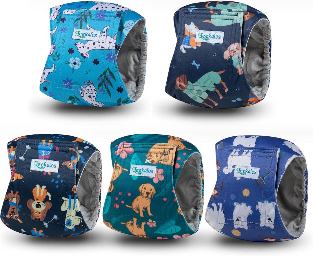 Leekalos Male Dog Diapers, Dog Belly Bands for Male Dogs Wraps Washable Doggie Diapers High Absorbing Dog Belly Bands5 Pack (Medium (15"-17"), Dalmatian-Print)