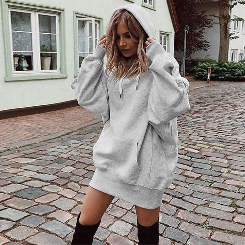 Sweatshirt Hoodie Fall Dress for Womens Long Sleeve Pullover Oversized Winter Outwear Coats with Pockets ND28 (Gray, L)
