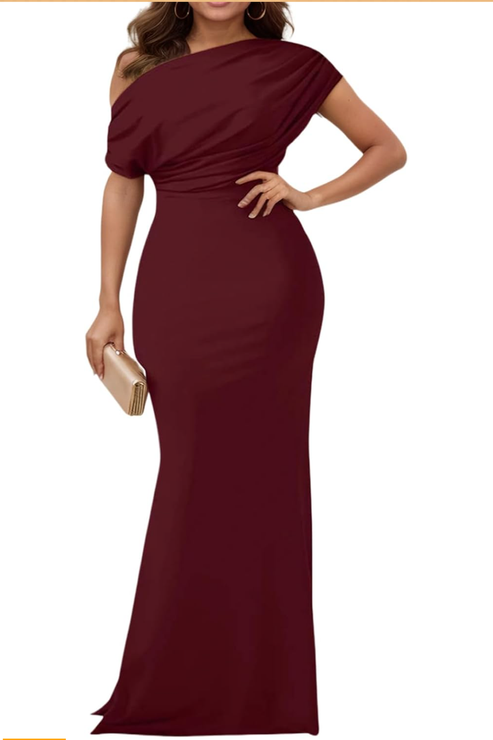 Formal Dresses for Women Elegant Off Shoulder Evening Party Gowns Sexy Bodycon Ruched Prom Wedding Guest Dress S