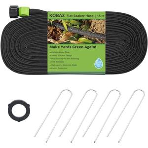 KOBAZ Flat Soaker Hose 15 ft Save 70% Water, Leakproof Design Double Layer Drip Sprinkler Hose for Garden Bed