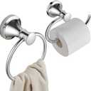 Hoimpro Polished Chrome Towel Ring Toilet Paper Holder Set, 2 PCS Wall Mounted Bathroom Hardware Fixture Toilet Roll Tissue Holder, Hand Towel Bar Towel Rack Bathroom Accessories Set