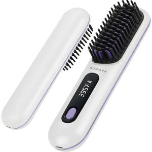 NUMOYA Go Brush Pro Portable Cordless Hair Straightener Brushs for Travel, with 30s Fast Heat, 3 Temperature Settings (White)