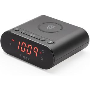 Timex Bedside Wireless Charging Dual Alarm Clock, with Large LED Display, Dimmer, Snooze bar and Battery Backup (TW300)- Perfect for Bedside Tables