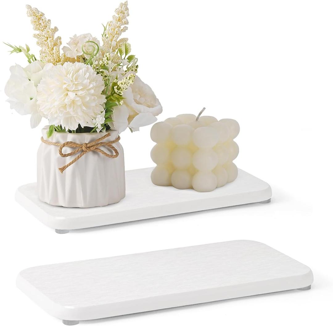 2PCS Water Absorbing Stone Tray, Natural Diatomaceous Earth Stone Sink Mat, Quick Dry Dish Soap Dispenser Sponge Holder, White