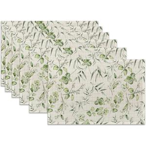 Eucalyptus Leaves Placemats Set of 6 Linen Heat Resistant,Elegant Flower Table Mats Washable Rustic Place Mats Decoration for Home Kitchen Dining Room Party 12x18 Inch