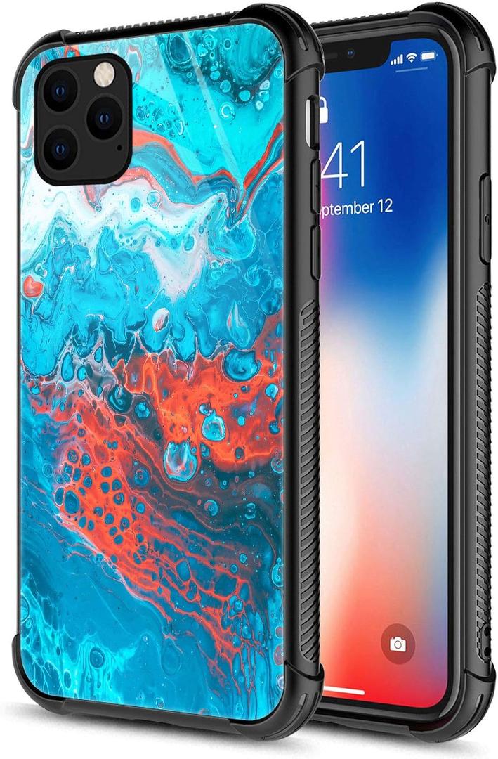 CARLOCA Compatible with iPhone 12 Mini Case,Blue Orange Marble for Girls,Graphic Design Shockproof Anti-Scratch Case for iPhone 12 Mini