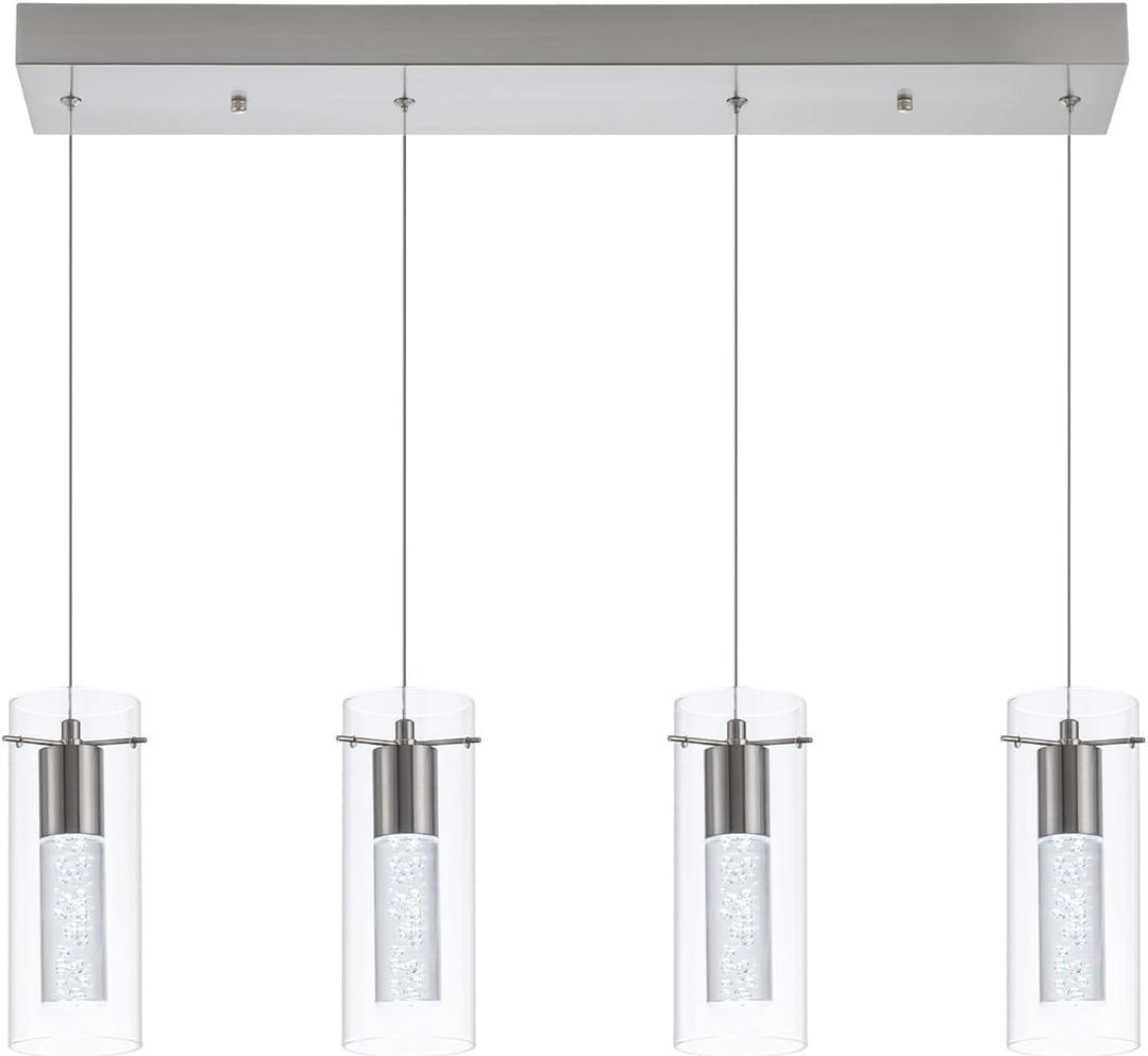 Leadtek Pendant Light fixtures, Integrated 4-Light Pendant Lighting with Brushed Nickel Finish, Preminum Screwed Crystal Bubble Island Lights for Kitchen Restaurant, Dining Room(6000K Dimmable)