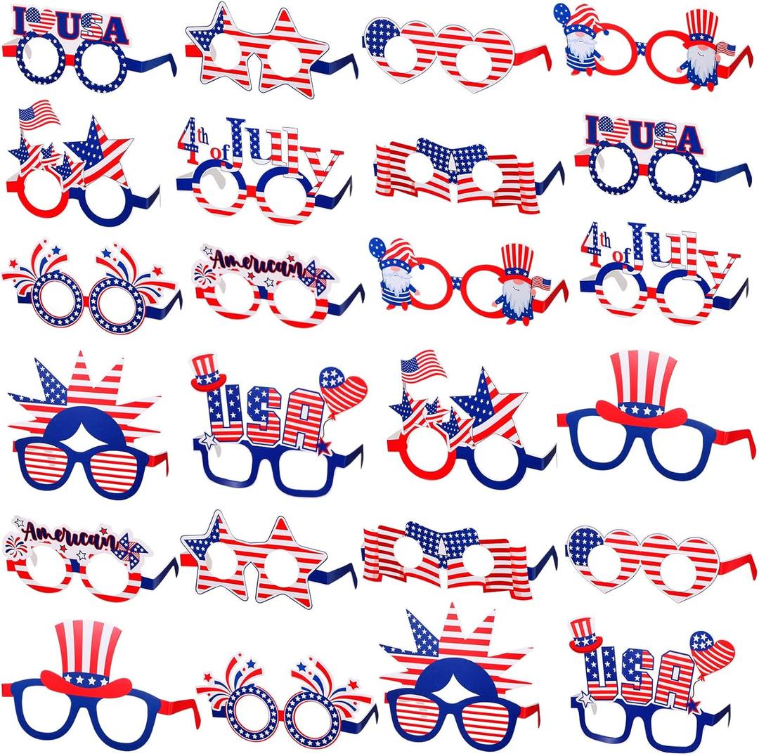 Liliful 24 Pcs 4th of July Paper Glasses Patriotic Party Sunglasses American USA Flag Sunglasses Red Blue White for Kid Adult, 4th of July Accessories Independence Memorial Day Party Prop