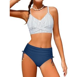 Dearnow Teen Girls Swimsuits V-Neck Bikini Set Bathing Suits Cross Straps Two Piece Swimwear with Drawstring 11-12 Y
