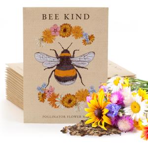 Bentley Seed Co. | Bee Kind Pollinator | Beautiful Bee Art | Environmental Favors Cards for Guests Seed Packets | Pollinator Wildflower Mix Seed Packets | Eco-Friendly Hand Out Gift | 25 Pack