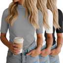 Ficerd 3 Pack Women's Mock Neck Tops 1/ 2 Half Sleeve Dressy Casual Tunic T-Shirts Slim Fit Going Out Basic Shirts 2026(Small, Black, White, Light Gray)