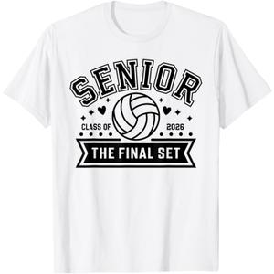 Senior Volleyball Class of 2026 Crew Volleyball Senior Night T-Shirt, XL, White