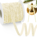 Chuangdi Ivory Velvet Ribbon 3/8" x 40 Yards White Crushed Velvet Ribbon with Wooden Spool Vintage DIY Christmas Ornaments for Wrapping Wreath Bow Xmas Tree Decoration Gift
