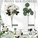 Peony Artificial Flowers, Faux Peonies Hydrangea Eucalyptus Bouquet 12 Packs Silk Vintage Realistic Peony Floral Arrangement for Wedding Centerpiece Table Vase Home Party Decor-Ivory White