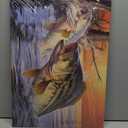 QIXIANG Fish Canvas Wall Art - Sunset Largemouth Bass Fish Jumping out of the Water Picture Prints for Nature Lovers - Bedroom Decor (16.00" x 24.00")