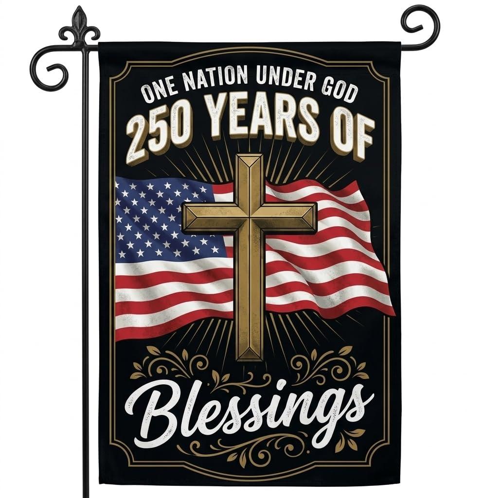 250th Anniversary USA Flag Garden Flag 12 x 18 Inch, 1776-2026 Patriotic American Outdoor Banner, Double Sided Yard Lawn Porch Decoration