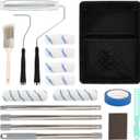 17 Pcs Paint Roller Kit with Long Extension Pole, Microfiber Paint Kit for House Painting - Paint Rollers 9 Inch, Mini Wall Paint Roller Covers, Paint Brush, Frame, Tray, Painters Tape, Sanding Block