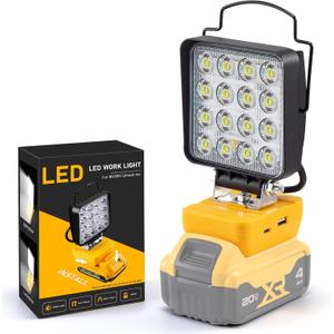 Cordless 20V Max LED Work Light for DeWalt Batteries &Tools - 48W 4800LM Portable Battery Powered Flood Light with Low Voltage Protection, Flashlight with USB Type-C Charging Port for Outdoor Lighting