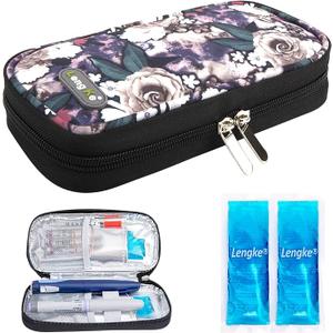 YOUSHARES Insulin Cooler Travel Case - Diabetic Insulated Organizer Portable Cooling Bag for Insulin Pen and Medication Diabetic Supplies with 2 TSA Approved Ice Pack (Grey Rose)