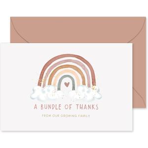 Whaline 50 Pack Baby Shower Thank You Cards Bulk Boho Rainbow Blank Note Cards Greeting Card with Envelopes Stickers Blank Card for Gender Reveal Birthday Fall (6 x 4 In)