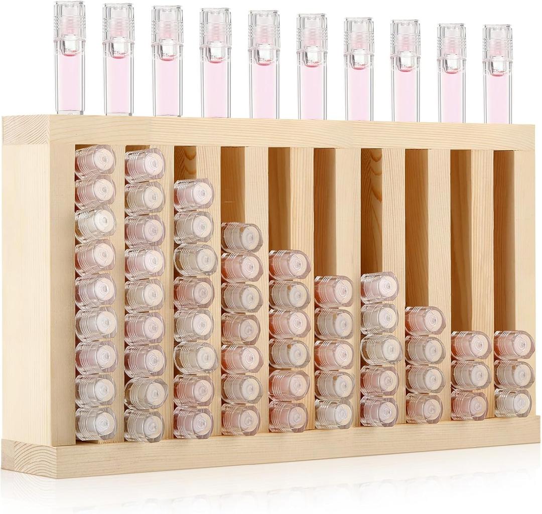 Wonderjune 1 Pcs Wooden Lipsticks Holder 0.7 inch Lip Balm Tube Holder Lip Gloss Organizer Display Wood Lipsticks Tube Tower Organizer for Market Craft Booth Room Display (10 Slot)