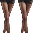 Weziarer 2 Pairs Women's Sheer Tights with Run-Resist,20D Ladies High Waist Support Control Top Pantyhose-Reinforced Toes (Black)
