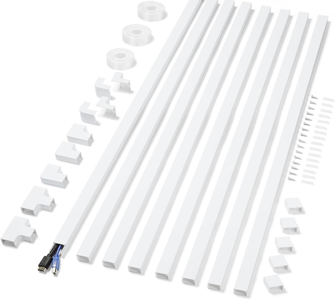 Cord Covers for Wires on Wall Extra-Long, 26.25ft TV Cord Hider Kit, Paintable Cable Management Concealer, White Cord Raceway Channel, 8 x L39in x W0.95in x H0.55in White