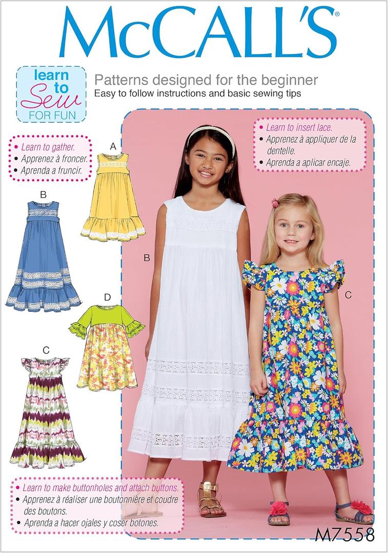 McCall's Patterns Children's/Girls' Sleeveless and Ruffle Sleeve Empire-Waist Dresses
