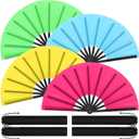 Blulu 4 Pcs Large Folding Fans Bulk with 4 Fan Sleeves, Chinese Kung Fu Hand Clack Rave Fans for Line Dancing, Festival, Party Decor and Performance(Classic Style,Fluorescent Color,13 Inch)