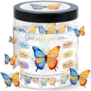 Positive Butterfly Jar  Christmas Gift 60 Christian Affirmation Cards, Jesus Scripture Bible Verse Jar, God Says You Are, Faith-Based Religious Spiritual Christian Butterfly Gift for Women, Teens