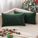 MIULEE Pack of 2 Christmas Green Throw Pillow Covers 12x20 Inch Soft Chenille Pillow Covers for Sofa Living Room Couch Solid Dyed Cases