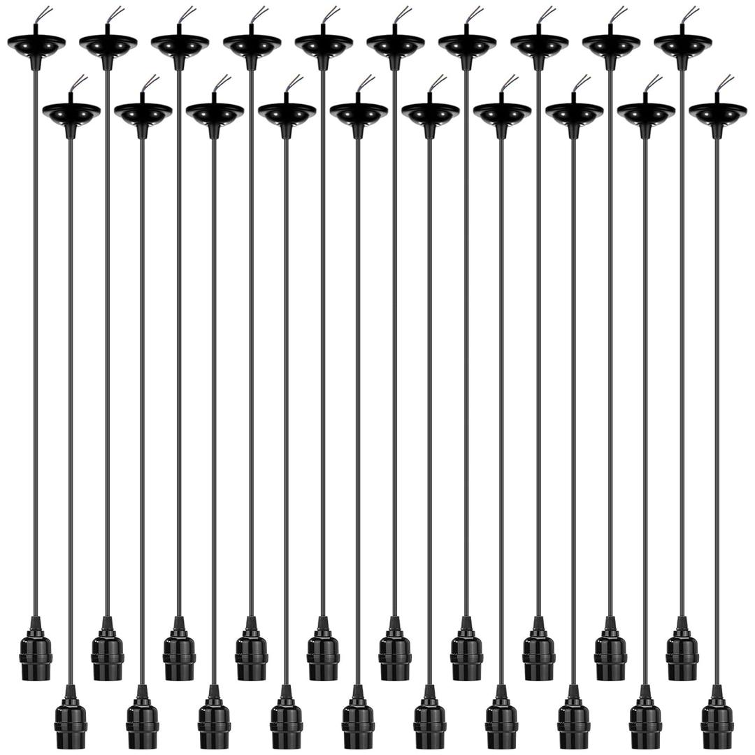 Retisee 20 Pack Hanging Pendant Light Cord Kit Bulk E27 Base 4ft Adjustable Hanging Heavy Duty Industrial Edison Bulb Lamp Swag Light Kit for Kitchen Dining Room Terraces (Without Control Knob)