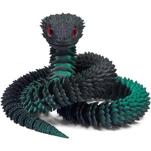 3D Printed Snake - Movable Articulated Snake, Perfect 3D Printed Animals for Educational Toys! Must-Have Toys for Kids and Collectors, Home Office Executive Desk Decor (Black Green)
