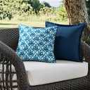 MIULEE Pack of 2 Decorative Outdoor Waterproof Throw Pillow Covers Flower Print Chic Boho Accent Pillow Covers for Square Garden Patio Cushion 20x20 Inch, Navy Blue