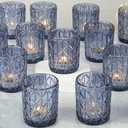 48pcs Blue Votive Tealight Candle Holders, Glass Tea Light Candle Holders for Table Centerpieces,Candle Holders for Wedding Decor, Gift, Home