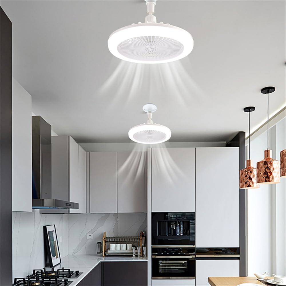 Silent Socket Fan Light - Screw-in Ceiling Fan Light Socket, LED Bulb Fan, Ceiling Fan Light with Light and Remote Control for Kitchen Bathroom Storage Garage (White)