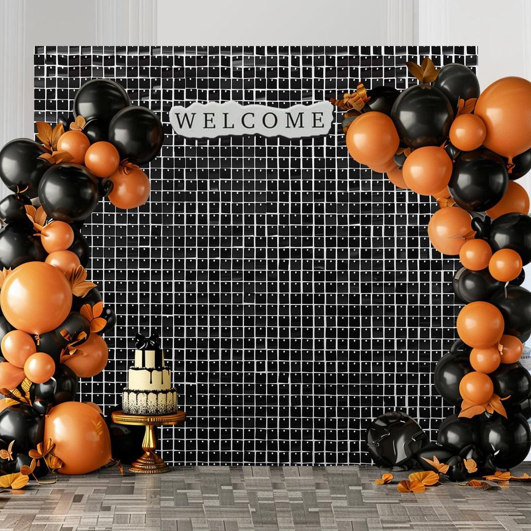 Black Shimmer Wall Backdrop -24pcs Square Sequin Panels for Party Wedding Birthday Disco Backdrop Decorations or Photo Backgrounds Interior Decoration