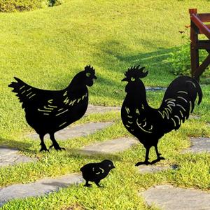 TT & MM Chicken Gifts for Women/Men,Metal Chicken Yard Decor 3 Pcs Rooster Decorations Garden Stakes,Hen/Chicks Silhouette Statues for Yard Art,Backyard,Patio,Lawn,Outdoor Decor