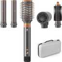 5 in 1 Hot Air Brush Hair Dryer Air Styler - 110,000 RPM Fast Drying, Curling, Straightening with Ceramic Coating & Negative Ion, No Heat Damage for All Hair Types, Includes Travel Case