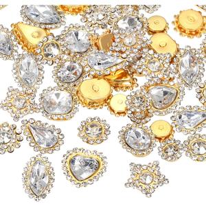 PATIKIL Sew on Rhinestones Crystals, 100 Pcs Mixed Shapes Glass Gems Metal Base Flower Claw Rhinestones for Craft Shoes Dress Clothes Belt Sewing Decoration, White (0.35"-0.75")