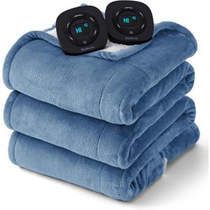 Bedsure Electric Blanket Queen Size - Dual Control Heated Blanket Queen, Fast Heating with 10 Time Settings & 10 Heat Settings, Warm Gift for Grandma (84x90 inches, Blue)