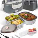 SOHIDA Electric Lunch Box Food Heater, 80W Heated Lunch Box for Adults, 12V 24V 110V Portable Food Warmer LunchBox for Car Truck Work with Removable 304 Stainless Steel Container White
