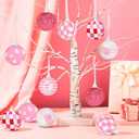 Zhanmai 12 Pcs Valentine's Day Ball Ornaments Pink Mini Fabric Wrapped Ball 1.97 Inch Decorative Hanging Tree Ornaments Love Decorations for Wedding Party Supplies
