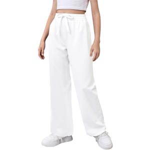 Girls Loose Straight Leg Sweatpants High Waisted Baggy Joggers with Drawstring (11-12 Years, White)