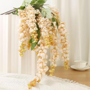 4pcs 47.2-inch Artificial Fake Wisteria Hanging Flower Garland Silk Flower String Home Party Decoration White Blue Pink Purple (Champagne)