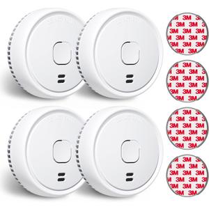 Ecoey Smoke Detector, 10 Year Fire Alarms Smoke DetectorsSmoke Detector Battery Operated with Photoelectric Sensor, Fire Alarm with Low Battery Indicator, Smoke Detectors Used in Home, FJ138, 4 Packs